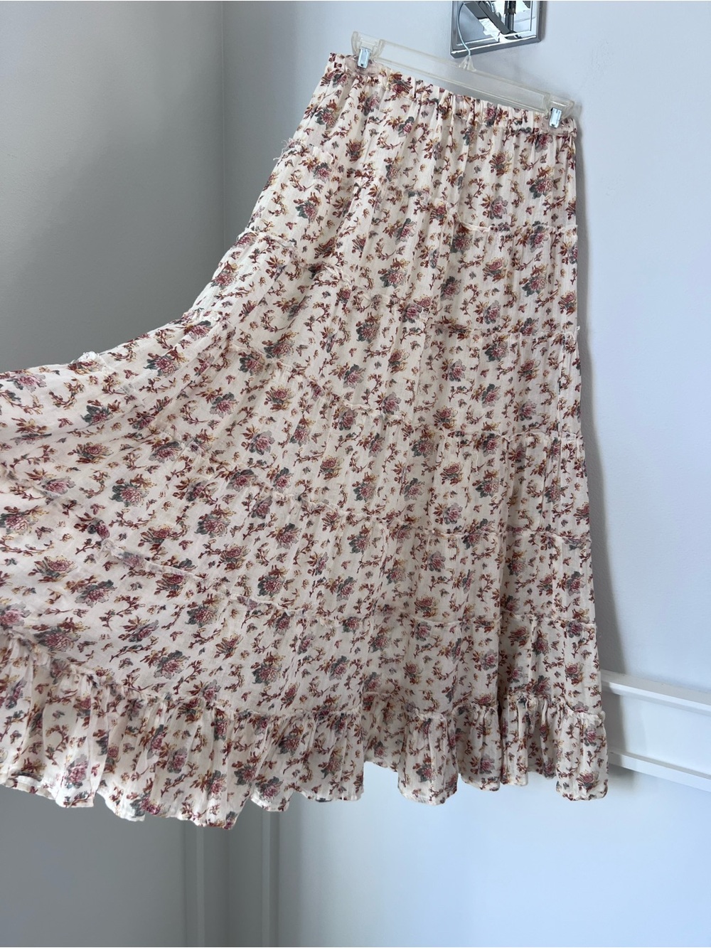 Denim & Supply Ralph Lauren Cream Maxi Skirt with Pink Floral Print